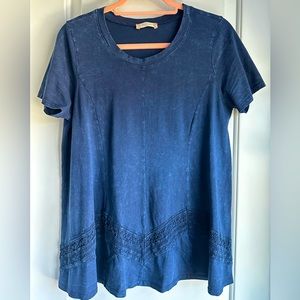 Altar’d State Scoop neck Short Sleeve Tunic Top with Crochet Detailing